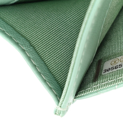 Chanel Lambskin Quilted Flap Card Holder Wallet Green 10 of 12