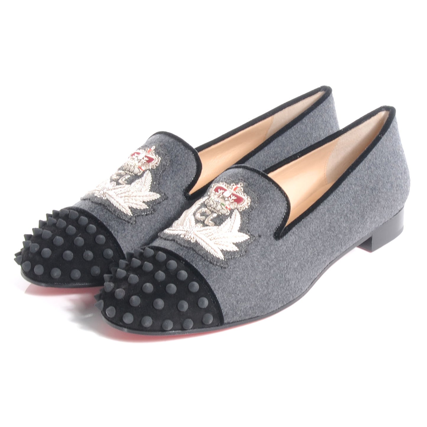 Flannel Spiked Intern Flat Loafers 41 Grey