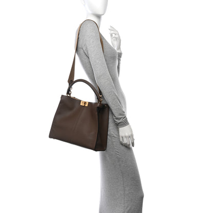 Fendi Vitello Seta Glazed Fabric FF 1974 Medium Peekaboo X-Lite Maya Mogano Panna 2 of 10