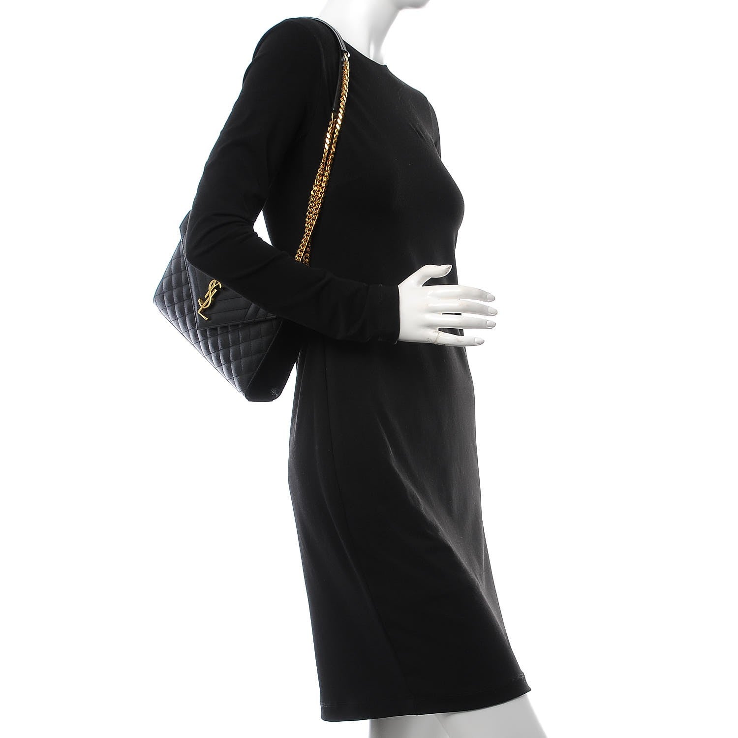 Saint Laurent Grain De Poudre Textured Mixed Matelasse Triquilt Medium Monogram Satchel Black 2 of 6
