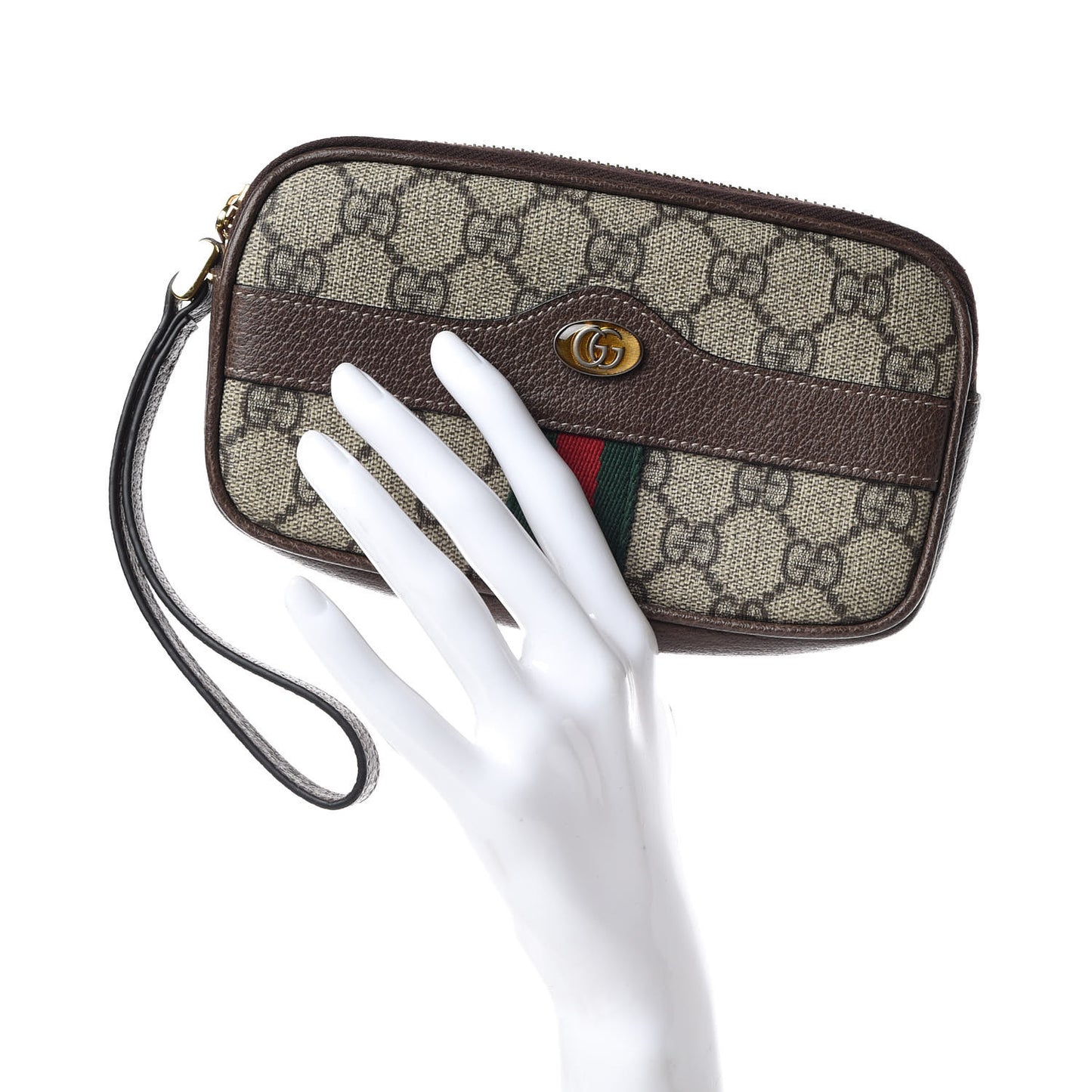 GG Supreme Monogram Ophidia Phone Case Wristlet Brown