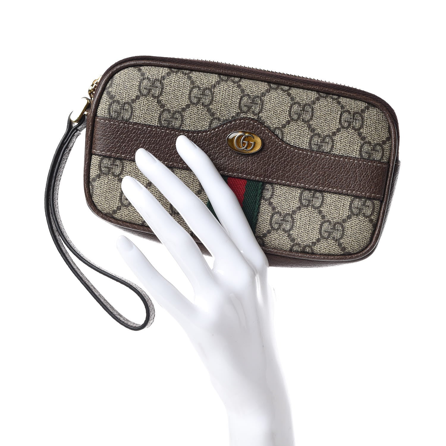 Gucci GG Supreme Monogram Ophidia Phone Case Wristlet Brown 2 of 7