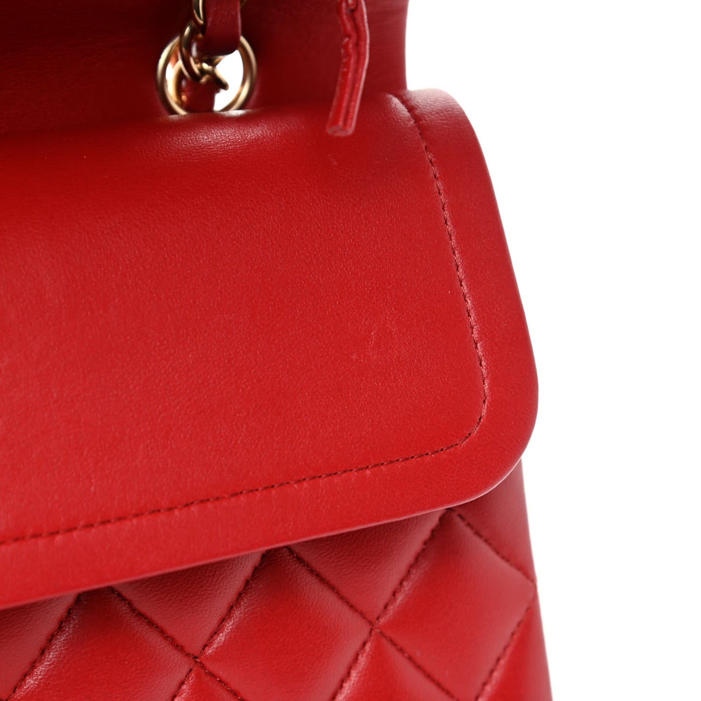 Lambskin Quilted Medium Double Flap Red