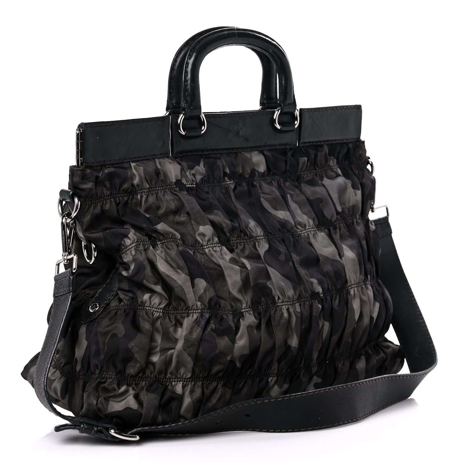 Prada Tessuto Nylon Gaufre Camouflage Tote Fumo 3 of 26