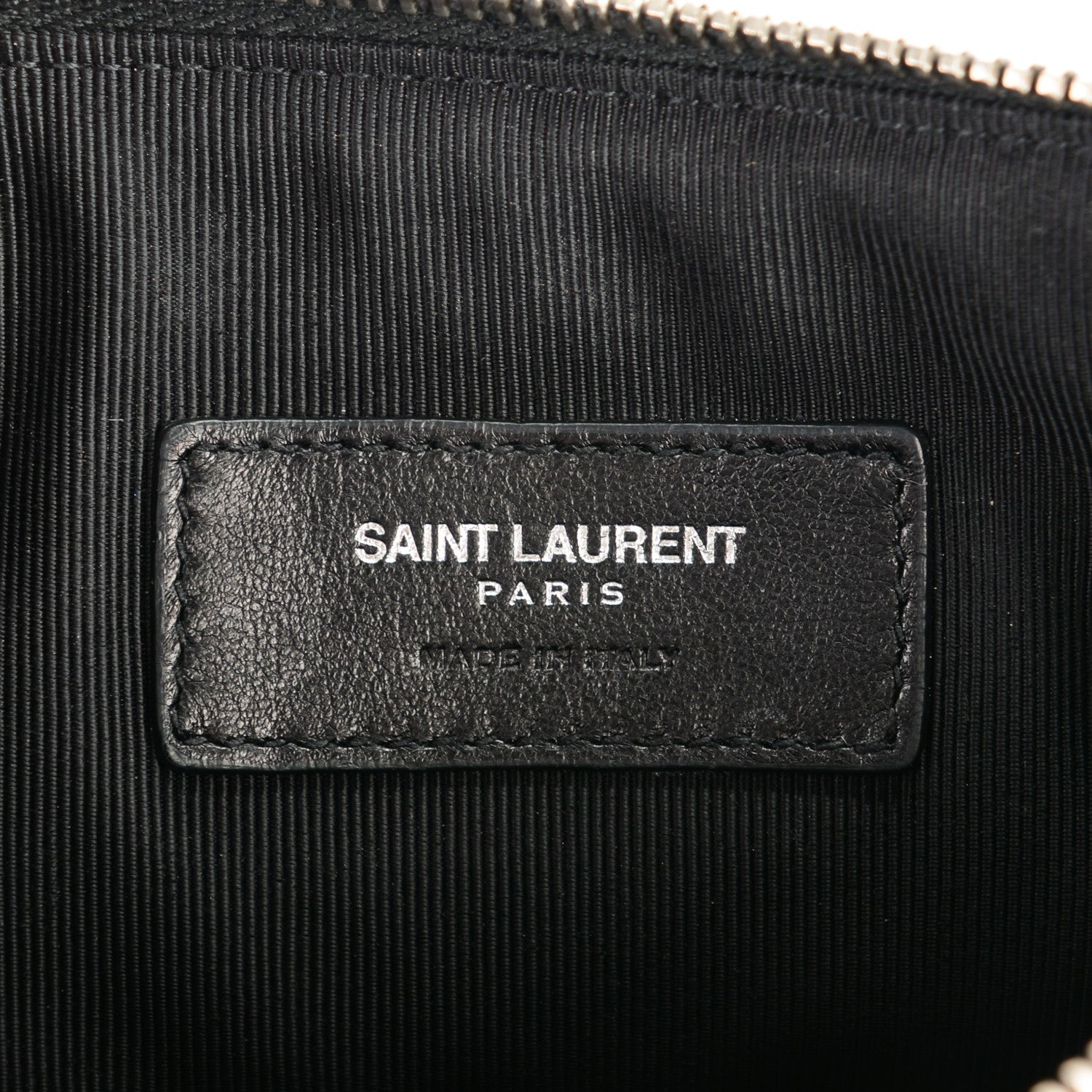 Saint Laurent Calfskin Crocodile Embossed Monogram Zip Pouch Black 6 of 7