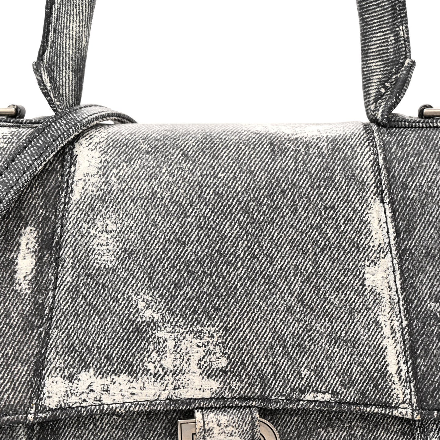 Nappa Denim Printed Small Hourglass Top Handle Bag Black