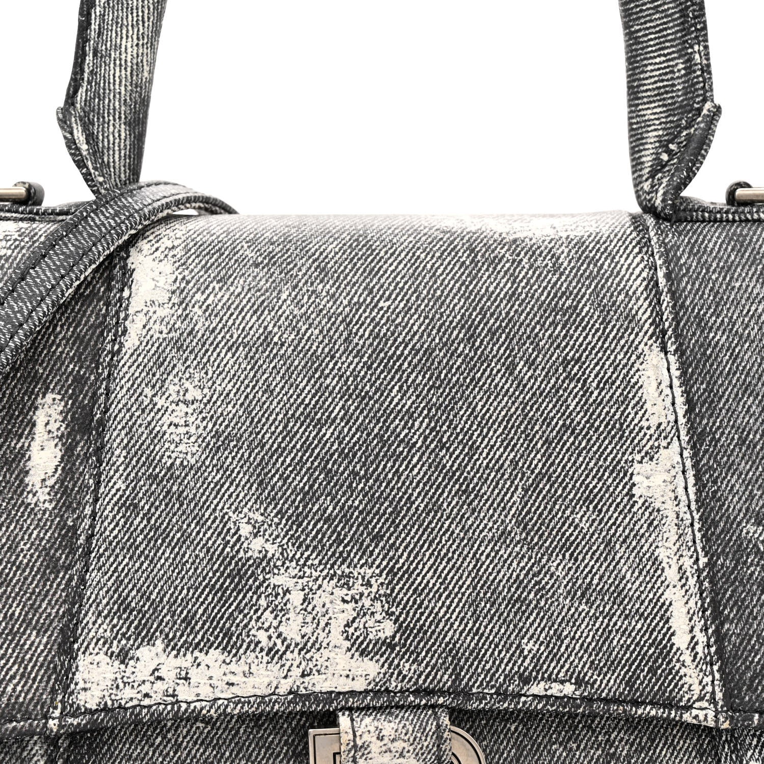 Balenciaga Nappa Denim Printed Small Hourglass Top Handle Bag Black 8 of 14