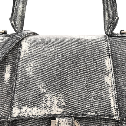 Balenciaga Nappa Denim Printed Small Hourglass Top Handle Bag Black 8 of 14