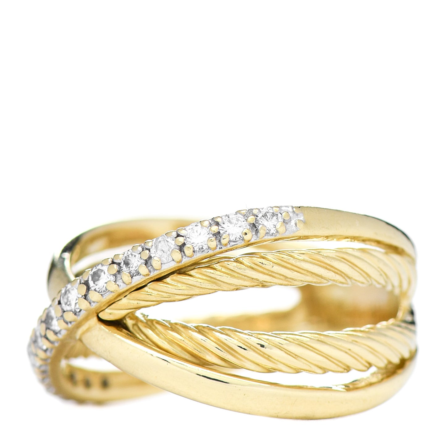 18K Yellow Gold Diamond X Crossover Cable Ring 57 8