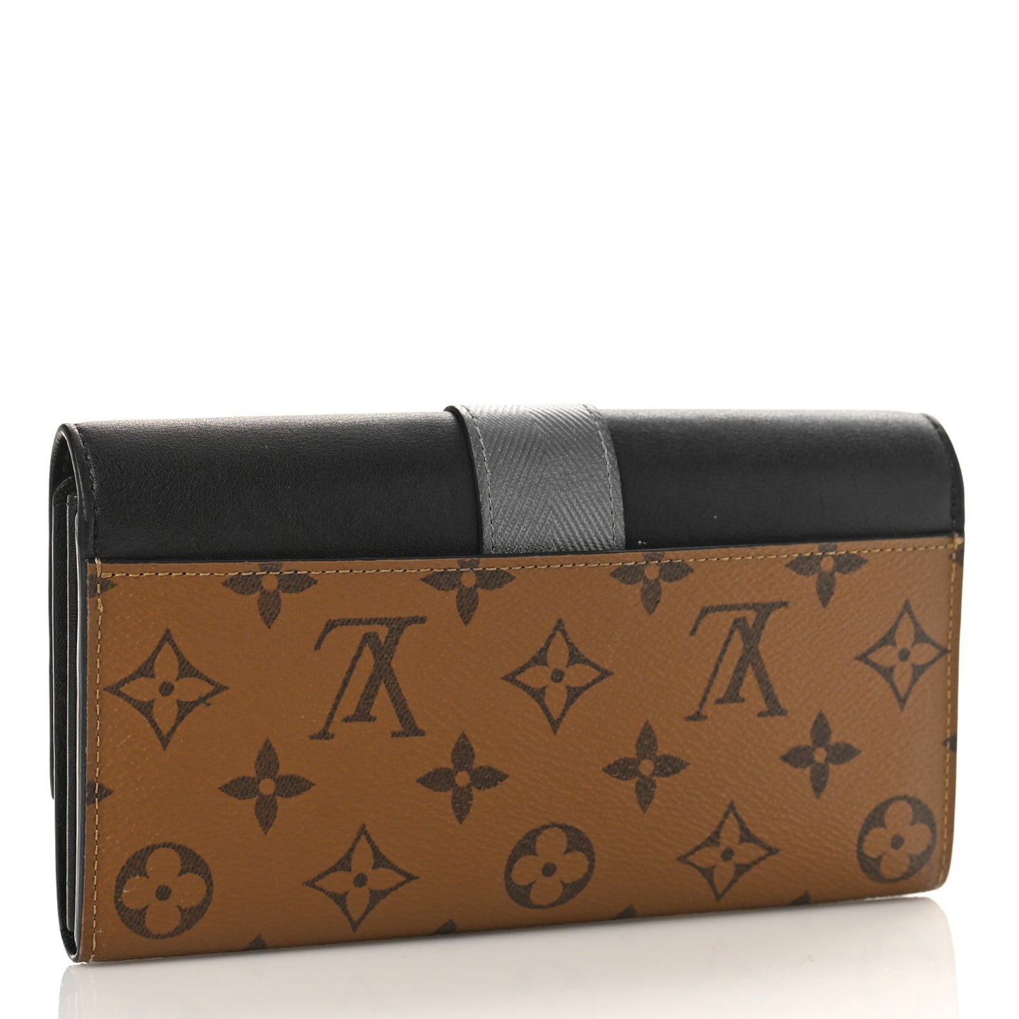 Calfskin Reverse Monogram Column Sarah Wallet Black