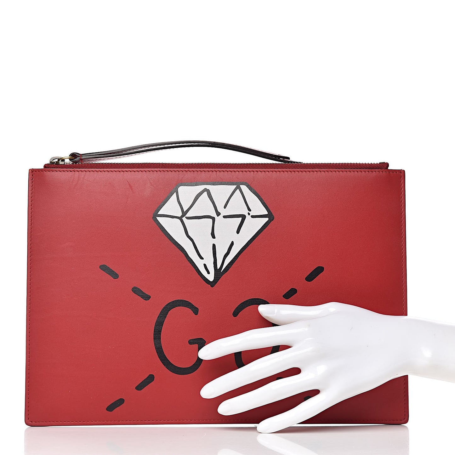 Calfskin GucciGhost Print Pouch Hibiscus Red