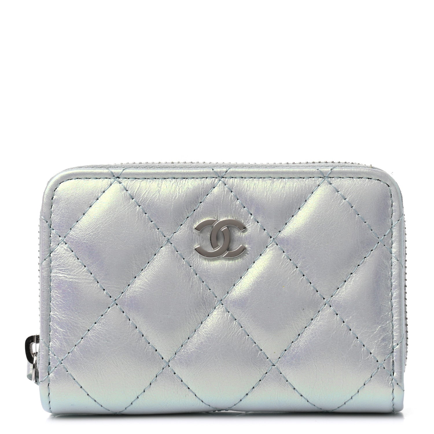 Chanel Iridescent Calfskin Quilted Zip Coin Purse Wallet Light Blue 1 of 7