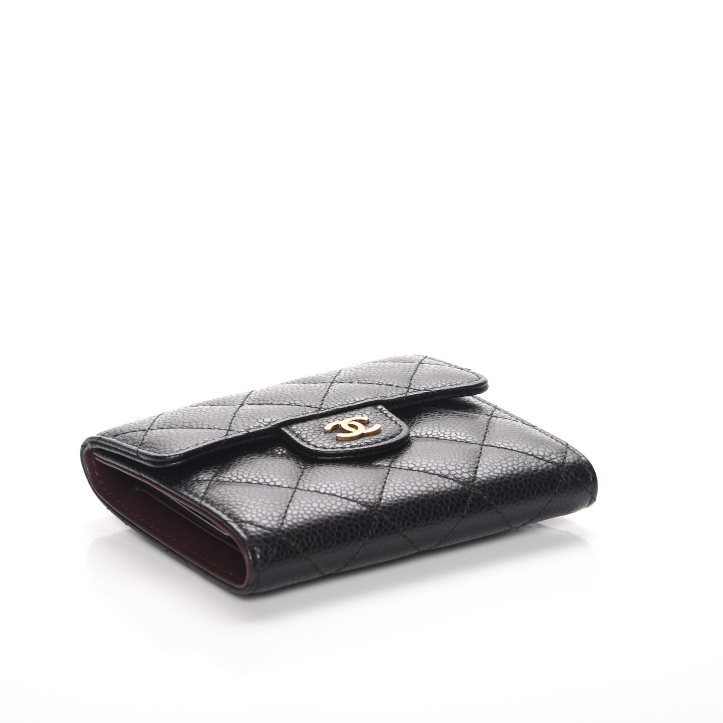 Caviar Quilted Compact Flap Wallet Black