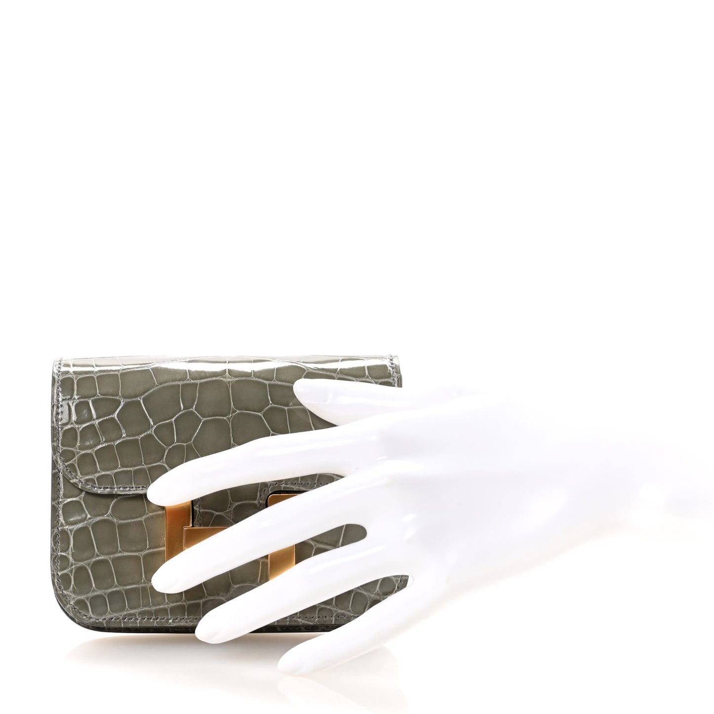 Shiny Alligator Constance Slim Wallet Gris Ciment
