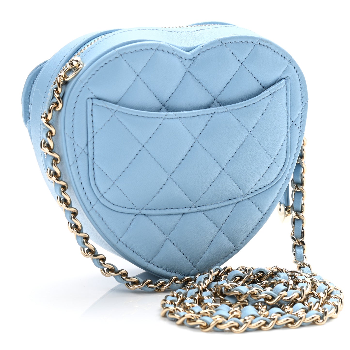 Lambskin Quilted CC In Love Heart Clutch With Chain Light Blue