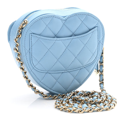 Chanel Lambskin Quilted CC In Love Heart Clutch With Chain Light Blue 3 of 11