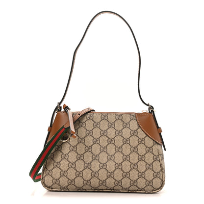 Gucci GG Supreme Monogram Textured Calfskin Small Emblem Shoulder Bag Beige Dark Brown 1 of 10