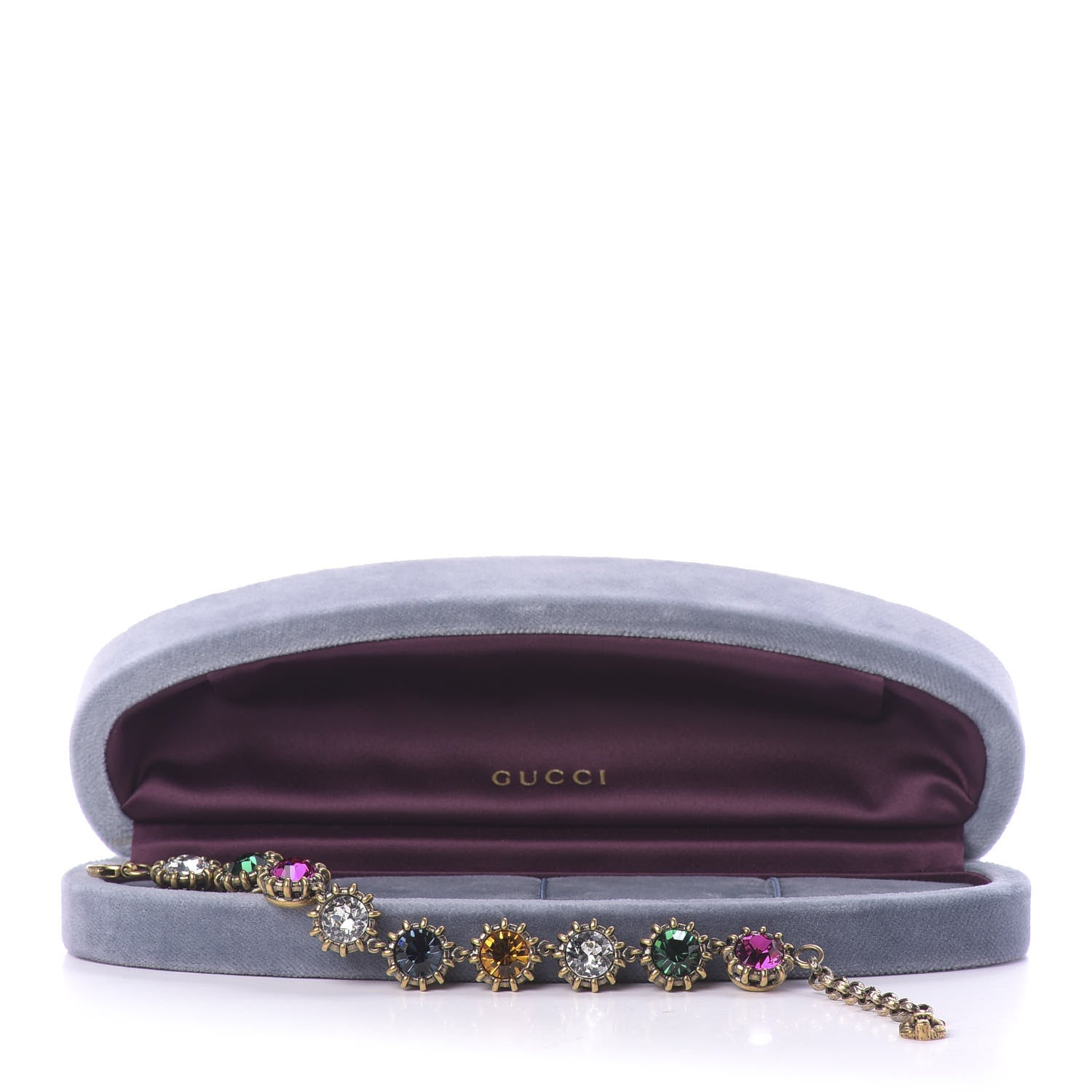 Gucci Crystal Metal Feline Bracelet Aged Gold Multicolor 6 of 6