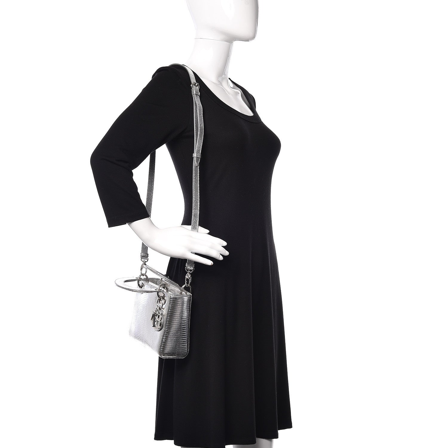Christian Dior Metallic Lizard Mini Lady Dior Silver 2 of 13