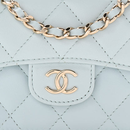 Chanel Lambskin Quilted Top Handle Flap Clutch With Chain Light Blue 9 of 12
