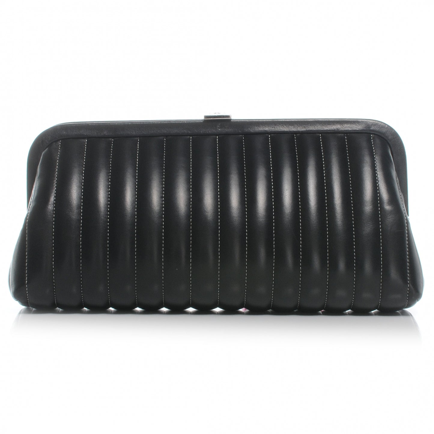 Lambskin Vertical Quilted Mademoiselle Clutch Black