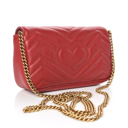 Gucci Calfskin Matelasse Super Mini GG Marmont Shoulder Bag Hibiscus Red 3 of 11