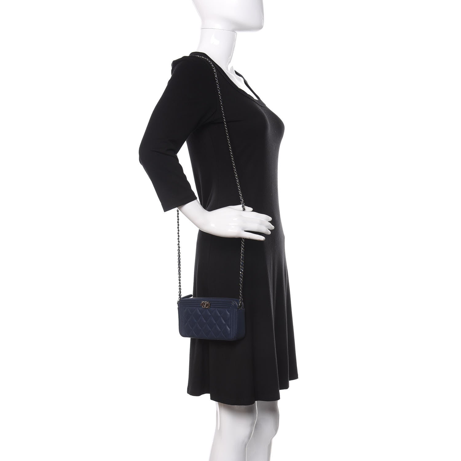 Chanel Calfskin Quilted Small Boy Clutch With Chain Navy 2 of 14
