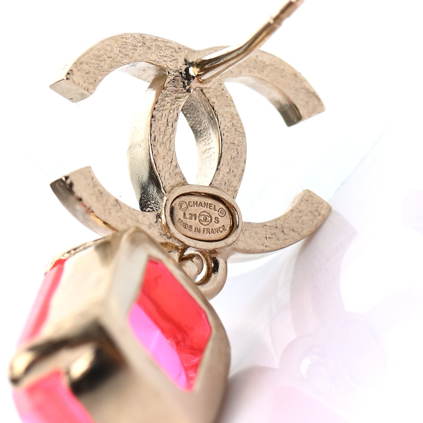 Metal Crystal CC Earrings Gold Pink