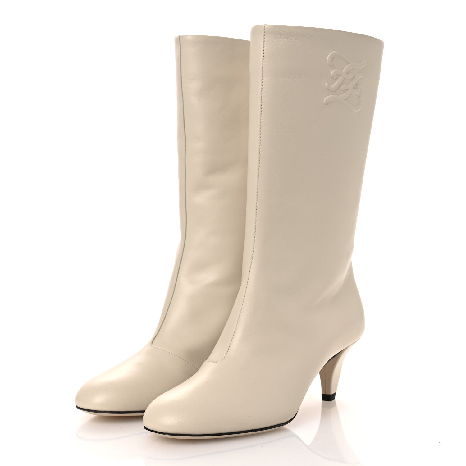 Fendi Vitello Karligraphy Logo FF Ankle Boots 35 White 4 of 11