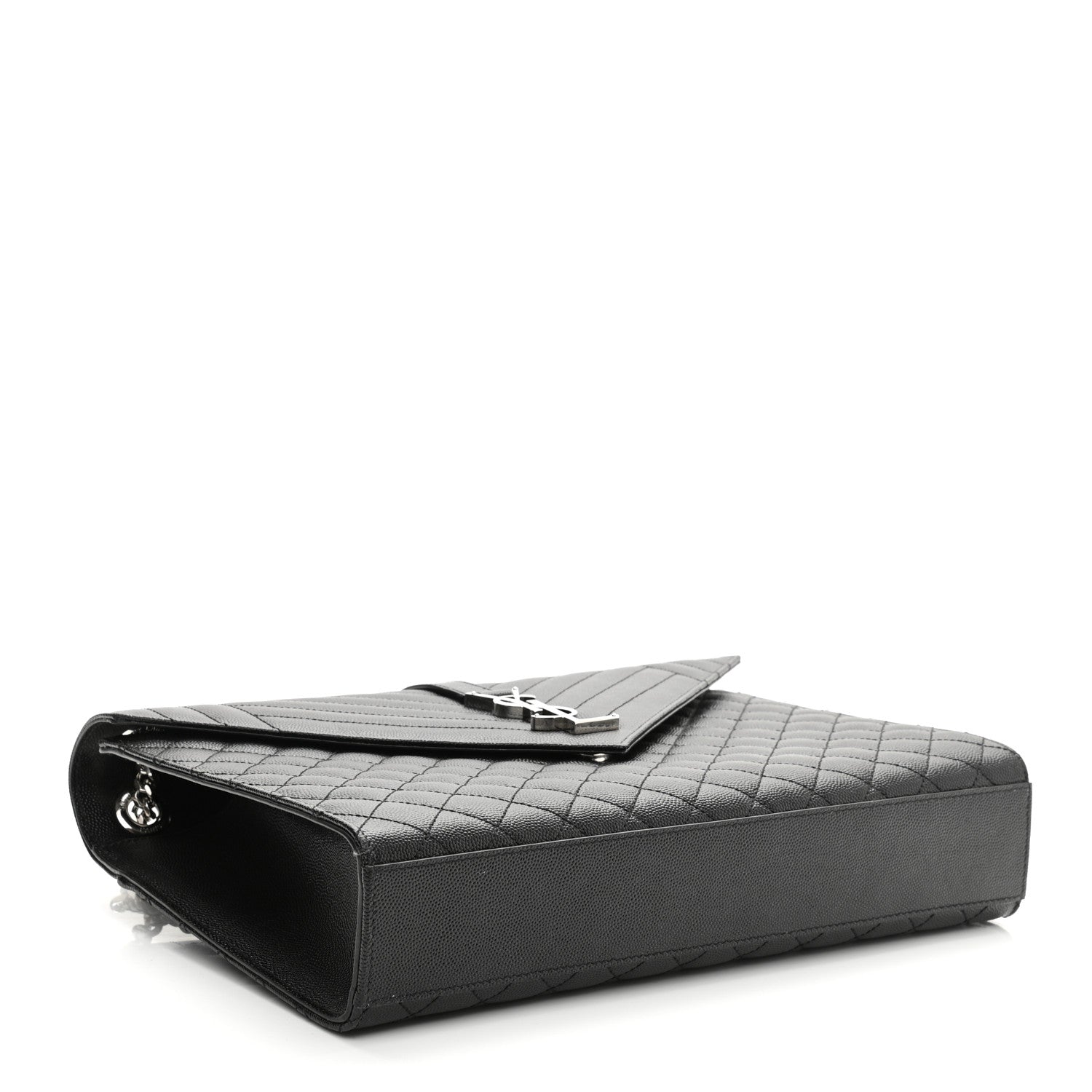 Saint Laurent Grain De Poudre Textured Mixed Matelasse Large Triquilt Monogram Satchel Black 4 of 11