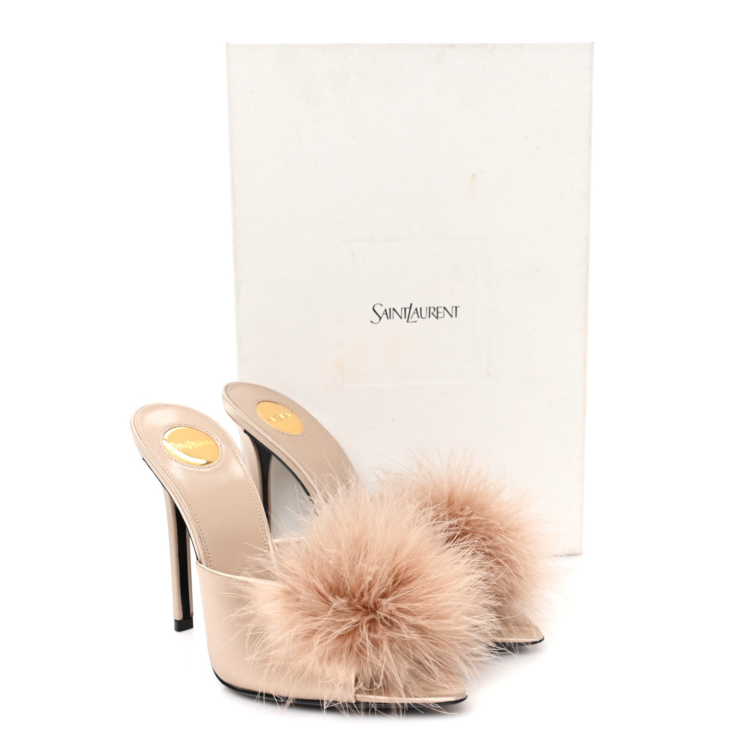 Saint Laurent Satin Feather Gippy 110 Mule Sandals 37.5 Partridge Pink 9 of 10