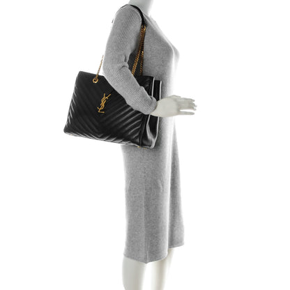Saint Laurent Grain De Poudre Matelasse Chevron Monogram Shopping Bag Black 2 of 8