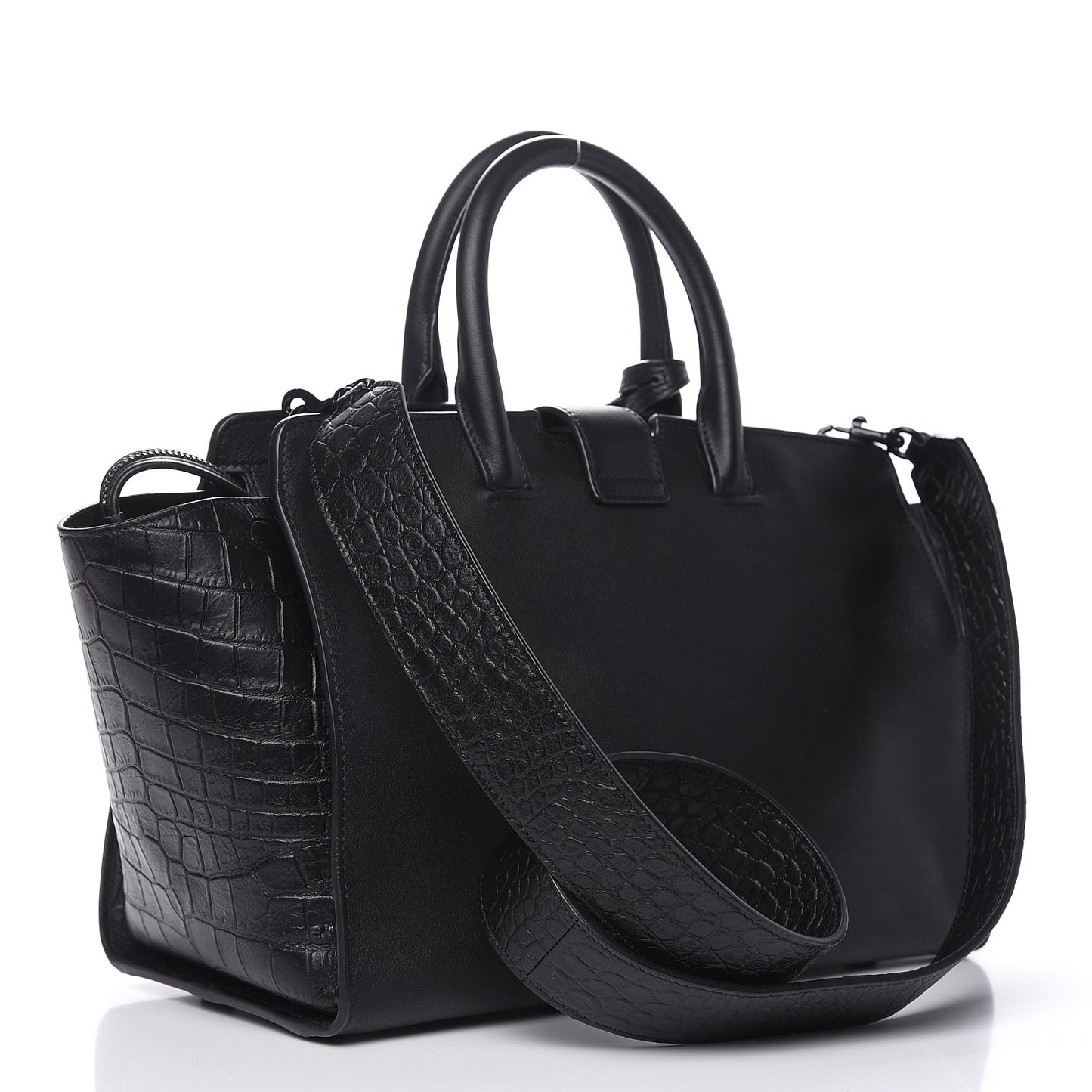 Smooth Calfskin Crocodile Embossed Small Monogram Downtown Cabas Black