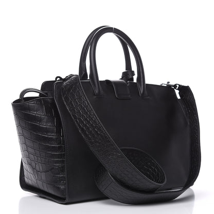 Saint Laurent Smooth Calfskin Crocodile Embossed Small Monogram Downtown Cabas Black 3 of 8