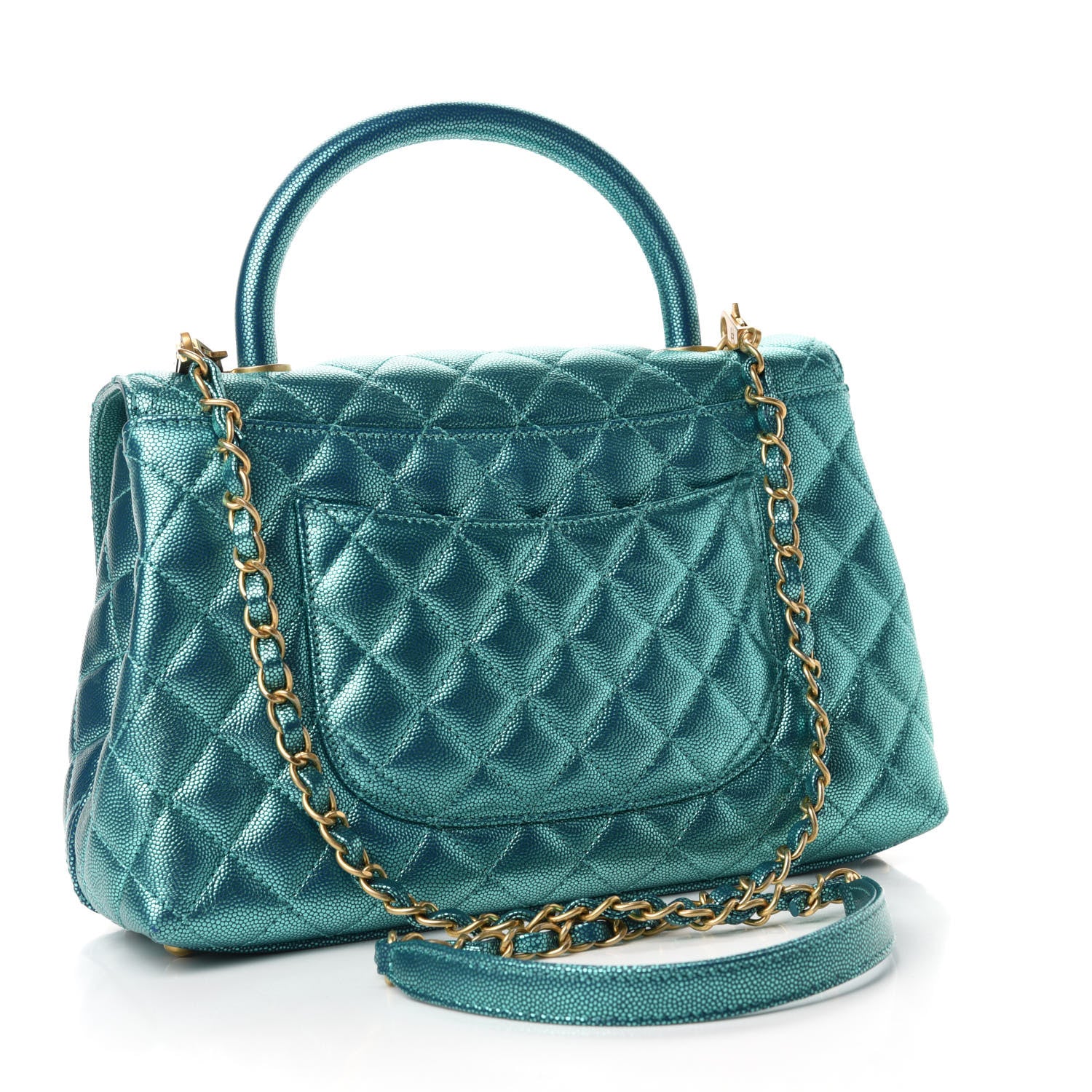 Chanel Metallic Caviar Quilted Small Coco Handle Flap Blue 3 of 11