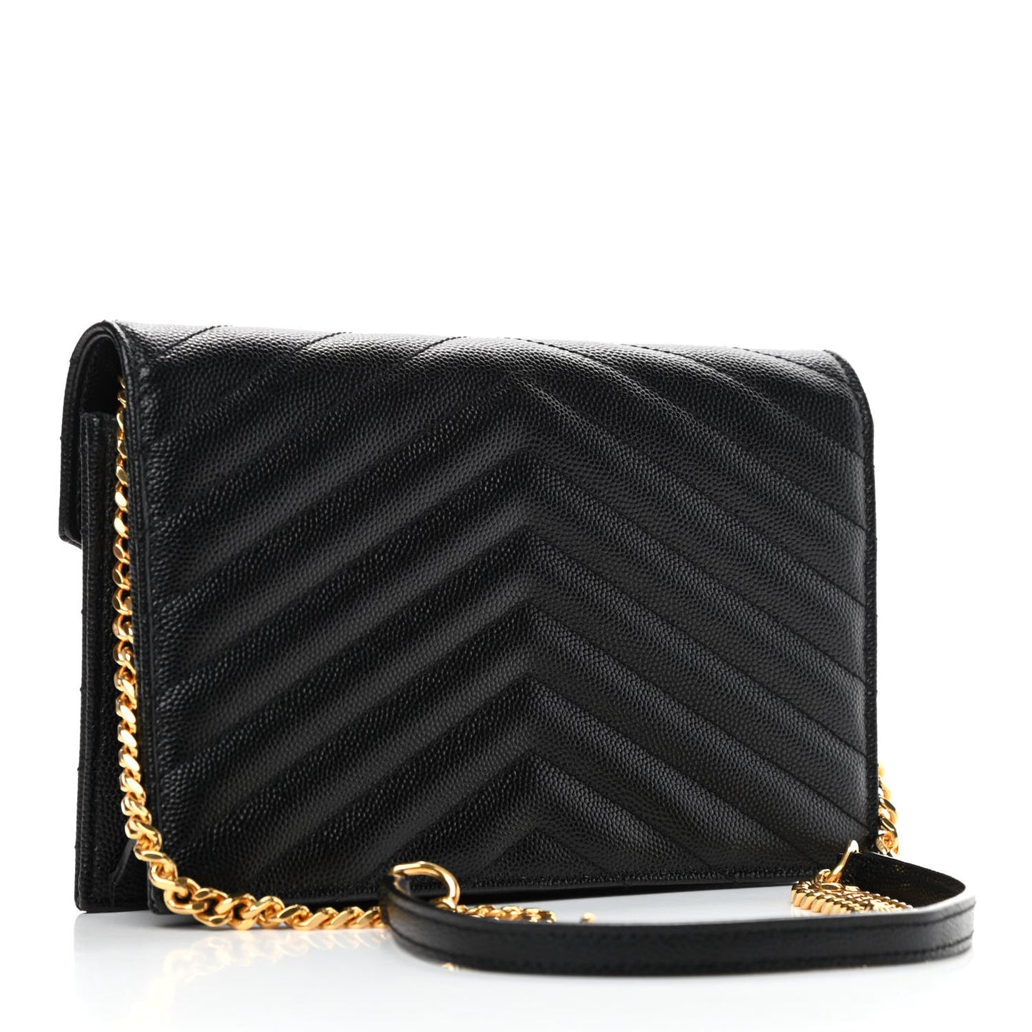 Grain De Poudre Matelasse Chevron Monogram Envelope Chain Wallet Black