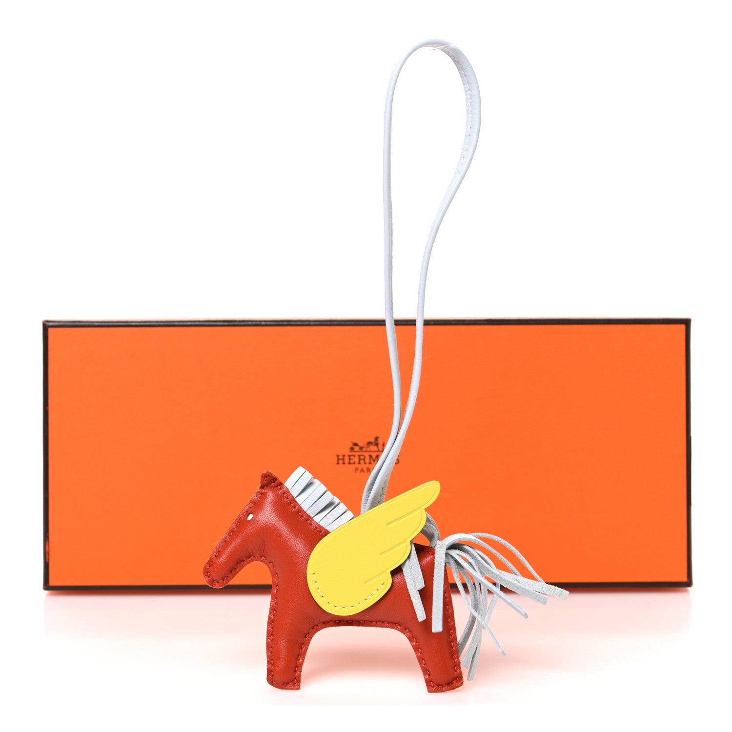 Hermes Milo Lambskin Grigri Rodeo Pegase Horse Bag Charm PM Cornaline Bleu Brume Lime 5 of 5