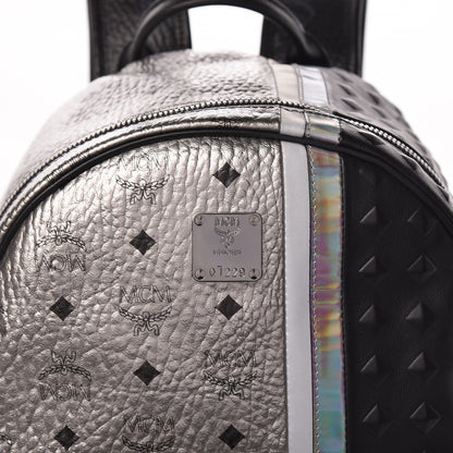 MCM Metallic Visetos Calfskin Medium Studded Munich Lion Stark Backpack Silver Black 8 of 11