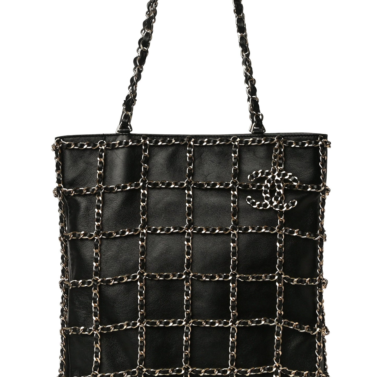 Lambskin Large Shopping Chain Tote Black