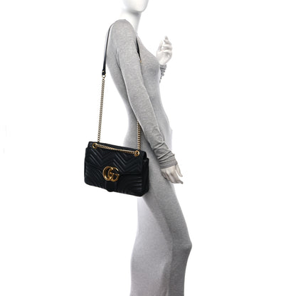 Gucci Calfskin Matelasse Medium GG Marmont Shoulder Bag Black 2 of 17