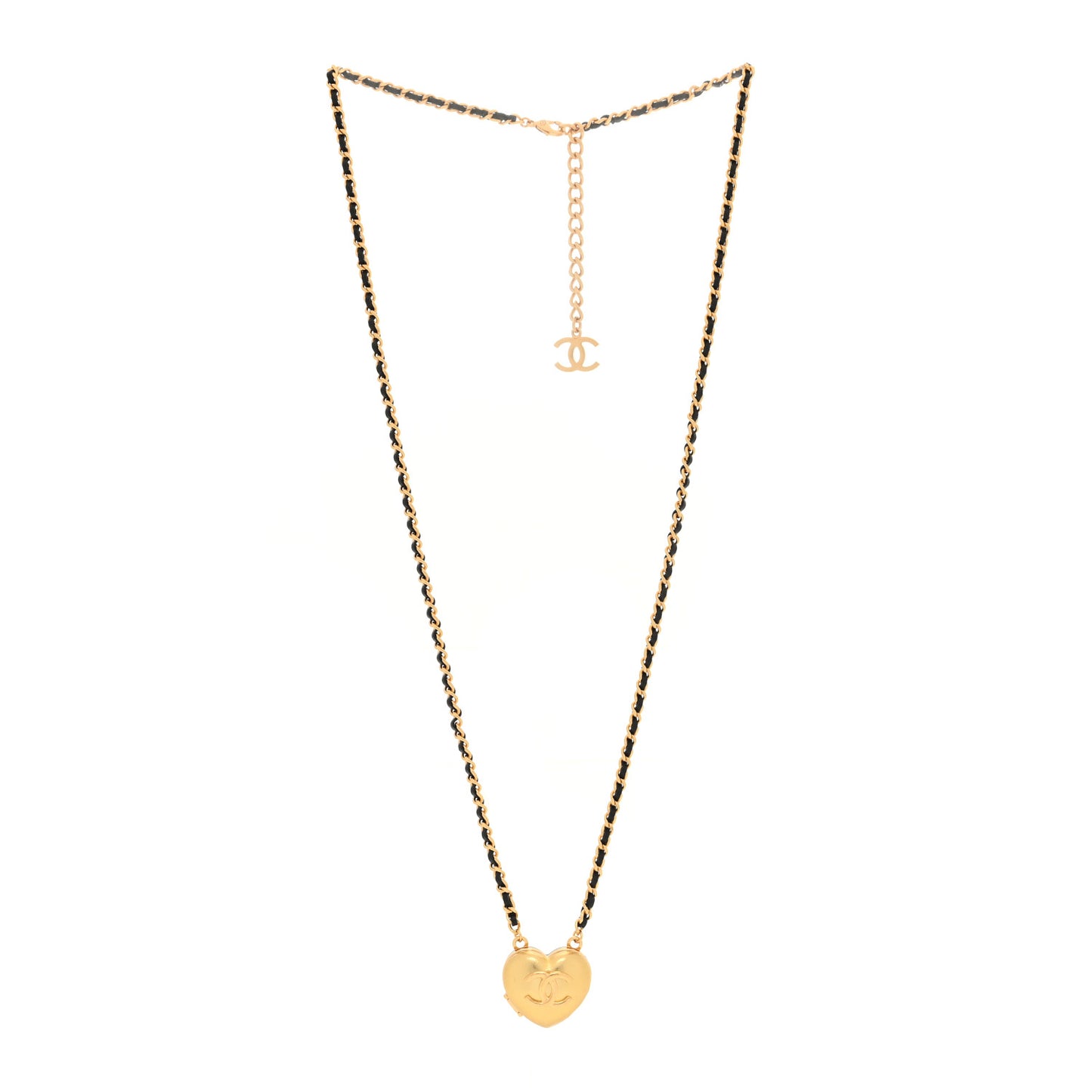 Lambskin CC Heart Mirror Locket Necklace Gold