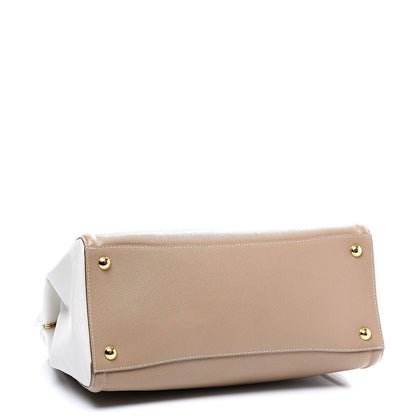 Prada Saffiano Lux Medium Bi-Color Tote Visone Talco 3 of 10