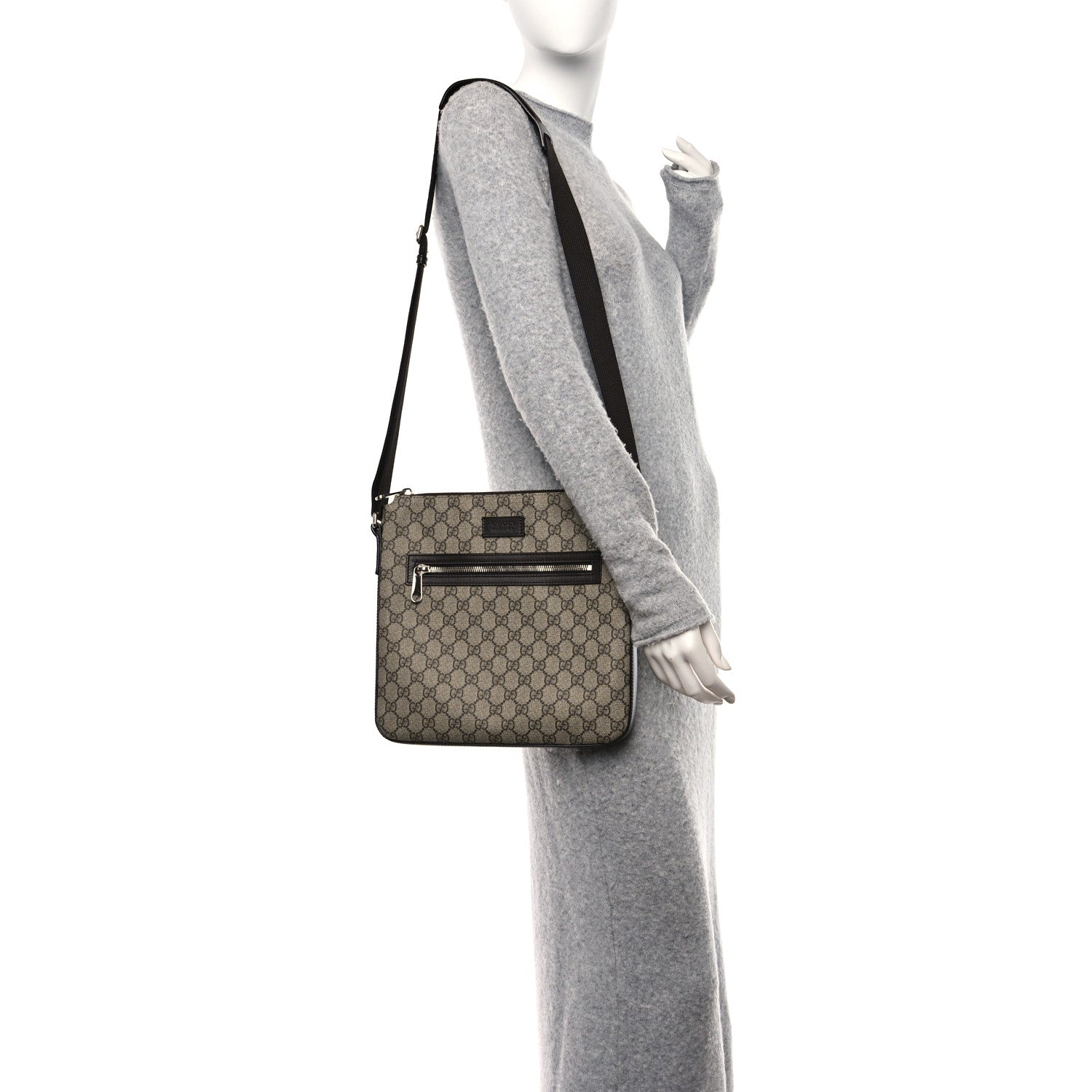 Gucci GG Supreme Monogram Medium Flat Messenger Bag Beige Brown 2 of 12