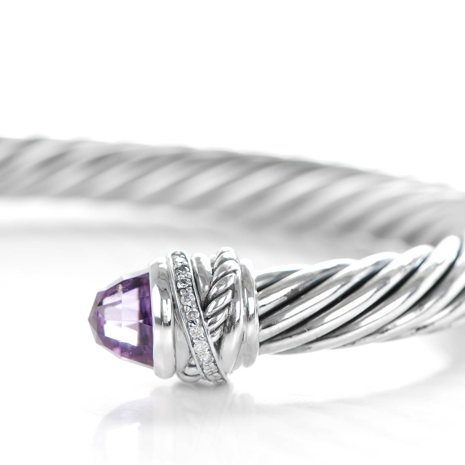 David Yurman Sterling Silver Pave Diamond Amethyst 7mm Cable Classics Bracelet 3 of 6