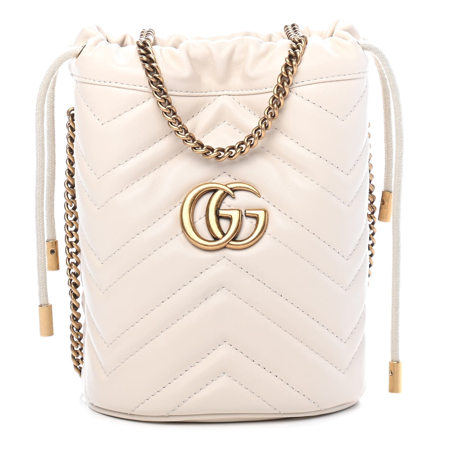 Calfskin Matelasse Mini GG Marmont 2.0 Bucket Bag White
