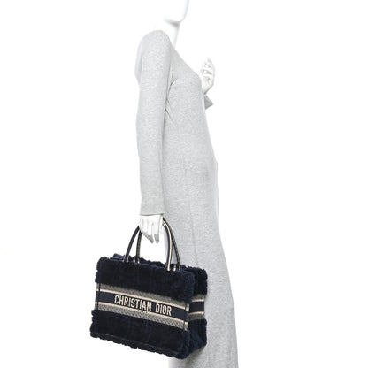 Christian Dior Shearling Cannage Medium Book Tote Deep Blue Natural 2 of 11