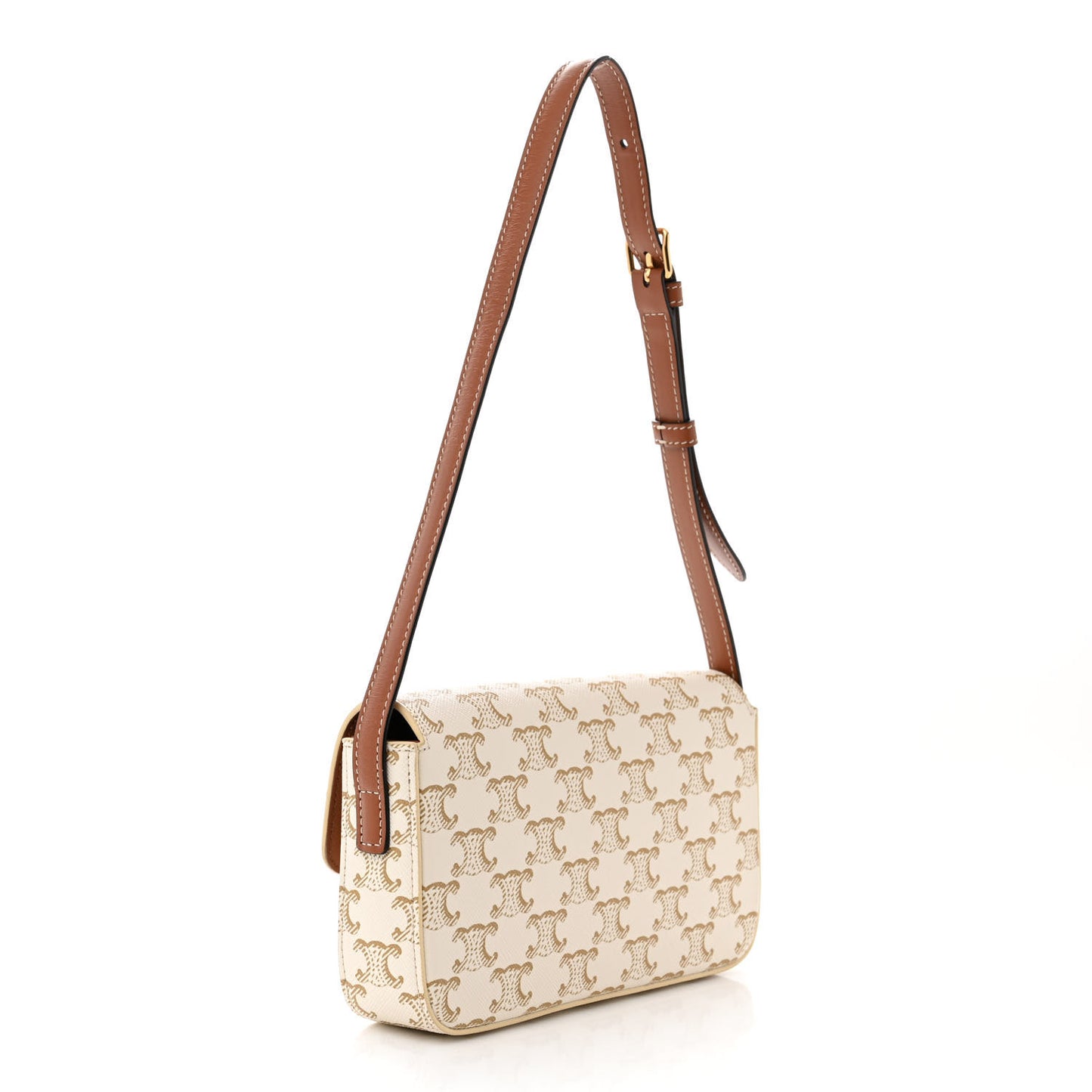 Canvas Calfskin Triomphe Shoulder Bag White