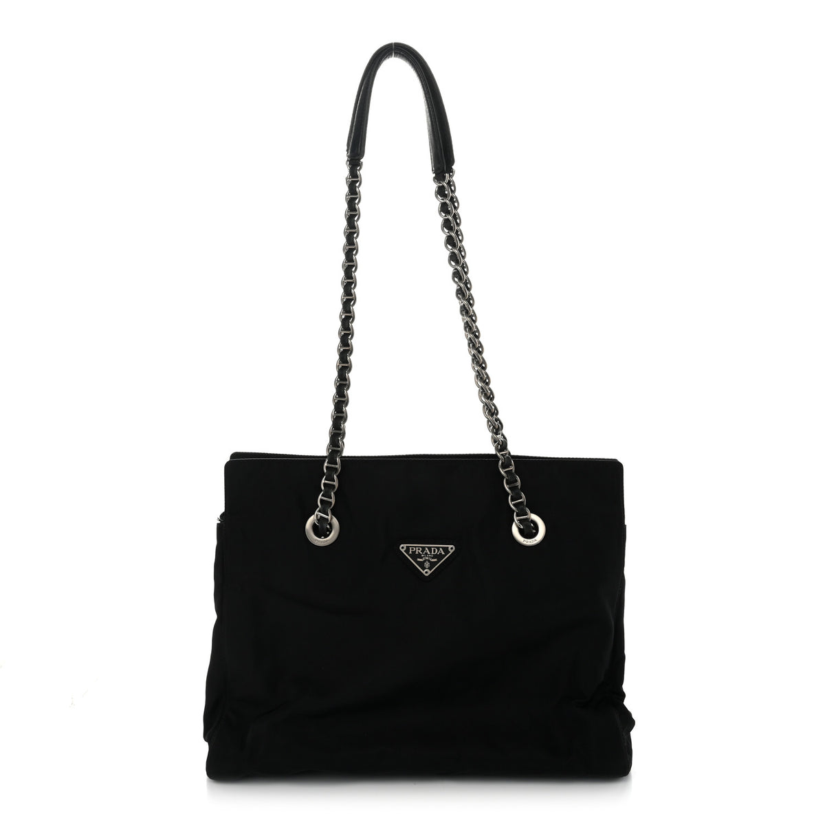 Tessuto Nylon Acciaio Chain Shoulder Bag Black