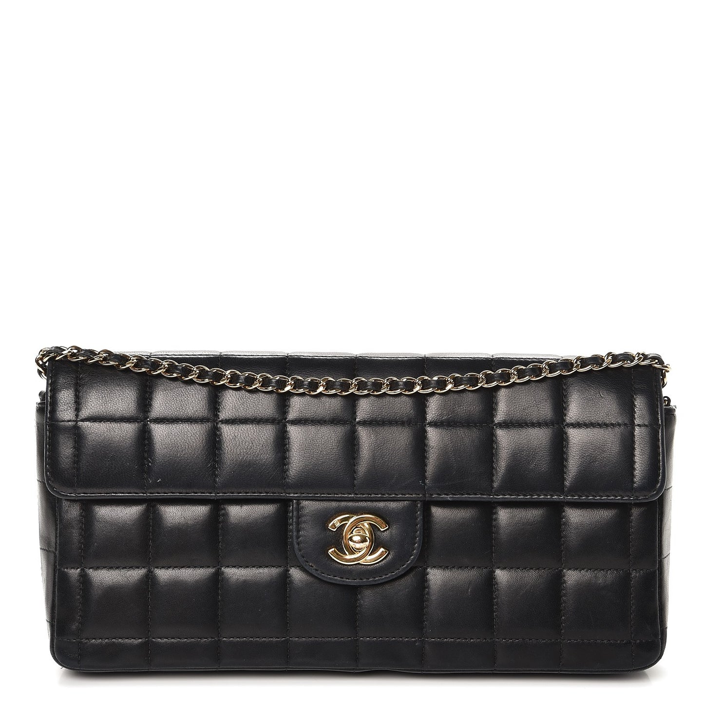 Lambskin East West Chocolate Bar Flap Black