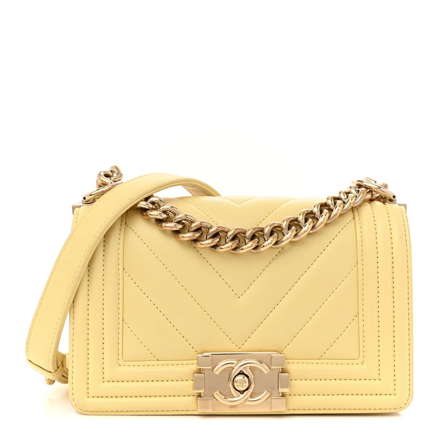 Calfskin Chevron Quilted Small Boy Flap Yellow